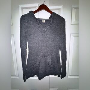 Y2K Roxy Gray Knit Hoodie Sweater Kangaroo Pocket Medium